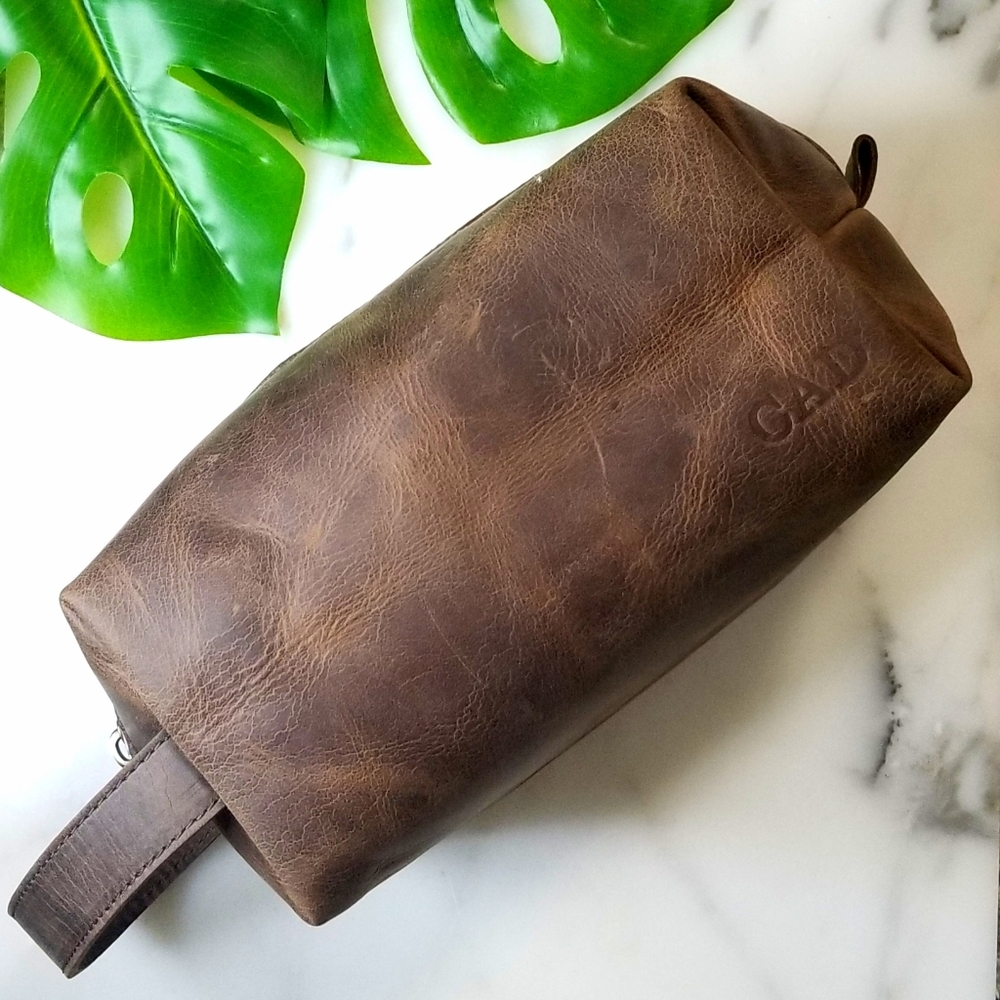 SOLD OUT! Leather Dopp Kit Makeup Bag Brown Large - Picture 2 of 8